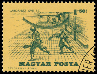 Stamp printed by Hungary shows Tennis of 17th Century