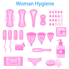 Woman hygiene objects vector icons.
