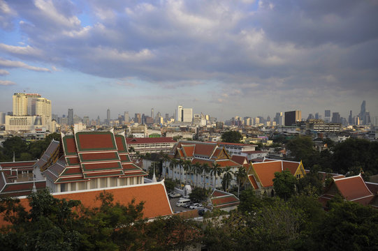 amazing Bangkok scenic urban view of skyline business district from golden mountain viewpoint in Thailand