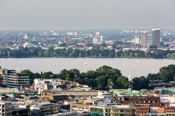 Fototapeta premium Overlook to the old town part of Hamburg, Germany