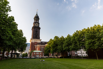 Exterior view of the baroque St. Michaelis church in Hamburg