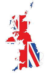 Карта Великобритании. Силуэт в виде флага Великобритании. Оригинальная абстрактная векторная иллюстрация.