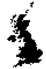 Карта Великобритании. Силуэт Великобритании в виде пиксельной картинки низкого разрешения. Оригинальная абстрактная векторная иллюстрация.
