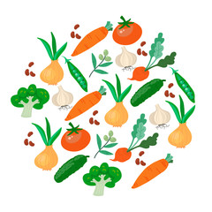 Vegetables arranged in a circle