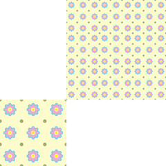Seamless pattern of flowers and dots on the yellow background with pattern unit.