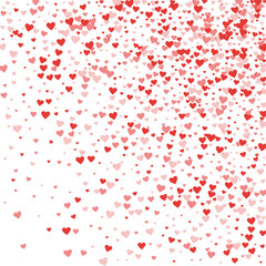 Fototapeta na wymiar Red hearts confetti. Random gradient scatter on white valentine background. Vector illustration.
