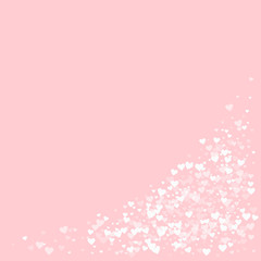 White hearts confetti. Bottom right corner on pale_pink valentine background. Vector illustration.