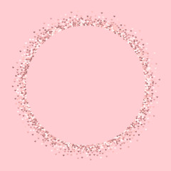 Pink golden glitter made of hearts. Round shape on pale_pink valentine background. Vector illustration.