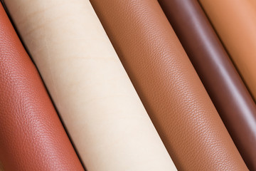Multicolored rolls of leather.