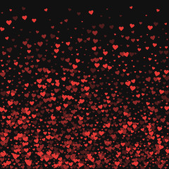 Fototapeta na wymiar Red hearts confetti. Bottom gradient on black valentine background. Vector illustration.