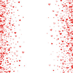 Obraz premium Red hearts confetti. Scattered frame on white valentine background. Vector illustration.