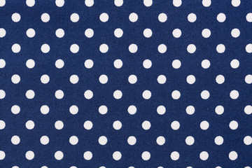 Navy blue white polka dots fabric. - obrazy, fototapety, plakaty