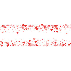 Red hearts confetti. Chaotic shape on white valentine background. Vector illustration.