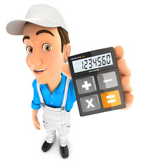 3d painter holding calculator