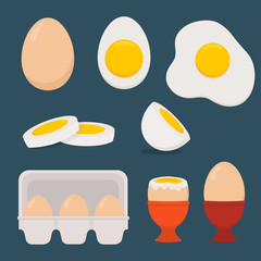 Eggs set isolated on dark blue background. Vector illustration. Flat design.
