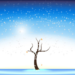Winter. Snowfall. Winter tree in the background. Winter day. Snow Field. The snowdrifts. Vector illustration