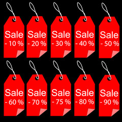 Shopping sale red tags labels set percent