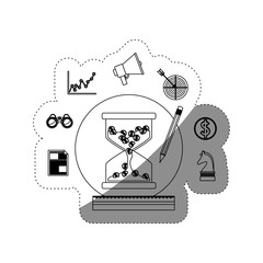 Coins inside hourglass and social media icon set. Money financial item commerce market and buy theme. Isolated design. Vector illustration