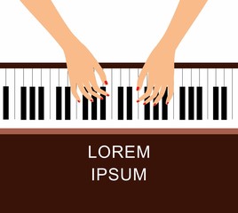 Fototapeta premium background of hands on piano keys. Music and classical art, creativity pop art
