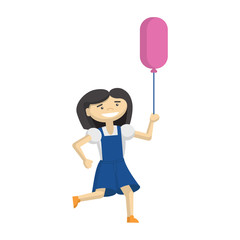 Funny girl playing on the playground with balloon. Cartoon characters on white background.