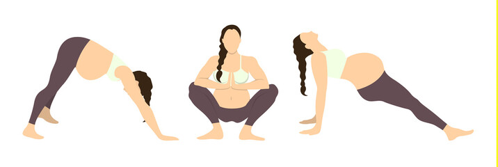 Workout for pregnant set. Yoga training. Healthcare for young mothers. Stretching for health.