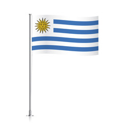 Uruguay vector flag template. Waving flag of Uruguay on a metallic pole, isolated on a white background.