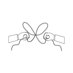 Hand and bowtie rope icon. Cord string cable and knot theme. Isolated design. Vector illustration