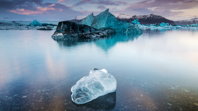 Isolated iceberg in the middle of the lake