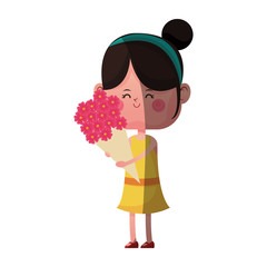 kawaii girl with flowers bouquet icon over white background. colorful designvector illustration