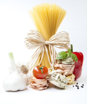 Mediterranean cooking with pasta and ingredients