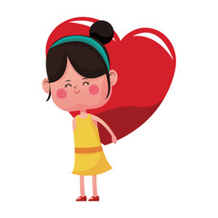 kawaii girl with heart icon over white background. colorful design. vector illustration