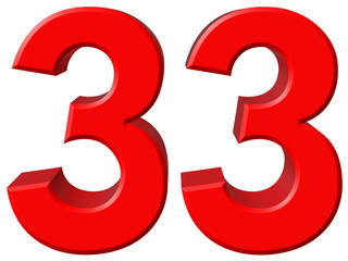 Numeral 33, thirty three, isolated on white background, 3d rende