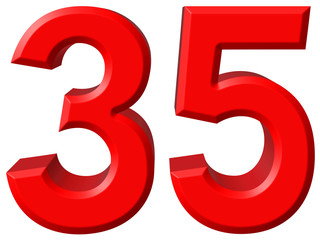 Numeral 35, thirty five, isolated on white background, 3d render
