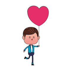 kawaii boy with heart balloon over white background. colorful design. vector illustration