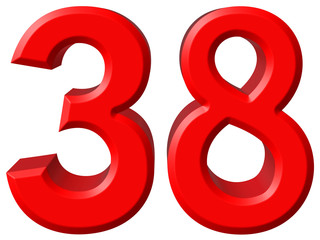 Numeral 38, thirty eight, isolated on white background, 3d rende