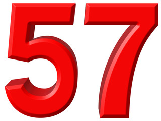 Numeral 57, fifty seven, isolated on white background, 3d render