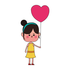 kawaii girl with heart balloons over white background. colorful design. vector illustration