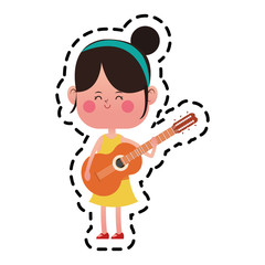 kawaii girl with guitar  over white background. colorful design. vector illustration
