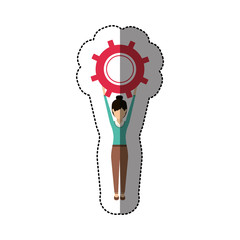 Gear and businesswoman icon. Teamwork people corporate and workforce theme. Isolated design. Vector illustration
