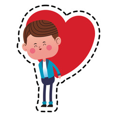 kawaii boy with heart icon over white background. colorful design. vector illustration