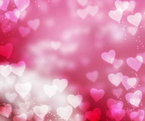 Abstract background with heart shapes on pink