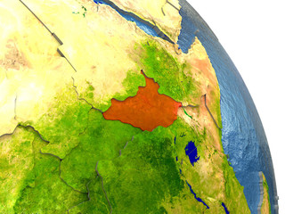 South Sudan on Earth in red