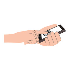 Hand holding smartphone icon. Cellphone mobile digital and phone theme. Isolated design. Vector illustration