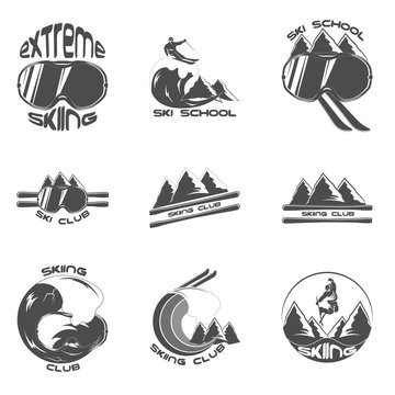 Set Ski logo design template elements
