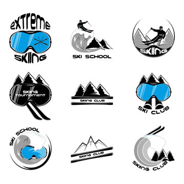 Set Ski logo design template elements