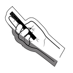 Hand holding smartphone icon. Cellphone mobile digital and phone theme. Isolated design. Vector illustration