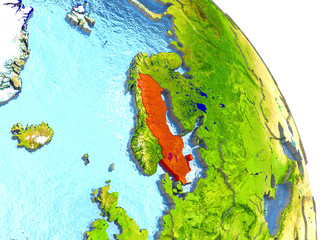 Sweden on Earth in red