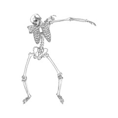 Human skeleton posing DAB, perform dabbing dance move gesture, posing on black background. Vector.