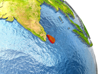 Sri Lanka on Earth in red