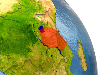 Tanzania on Earth in red